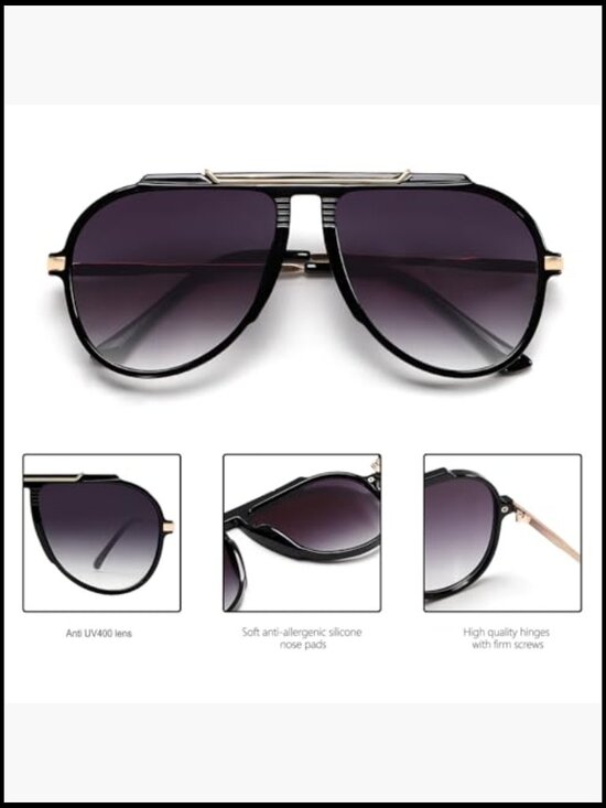 Oversized Aviator Sunglasses Retro Gold Metal Frame UV400 Protection main image 6